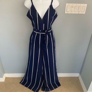 Navy and White Stripe Backless Jumpsuit
